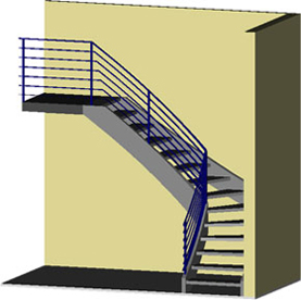 plan 3d escalier balancé